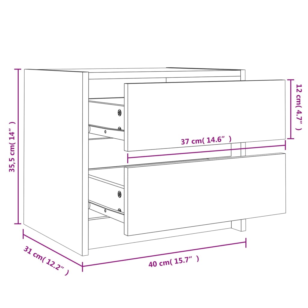 Bedside Cabinet 40X31X35.5 Cm Solid Wood Pine