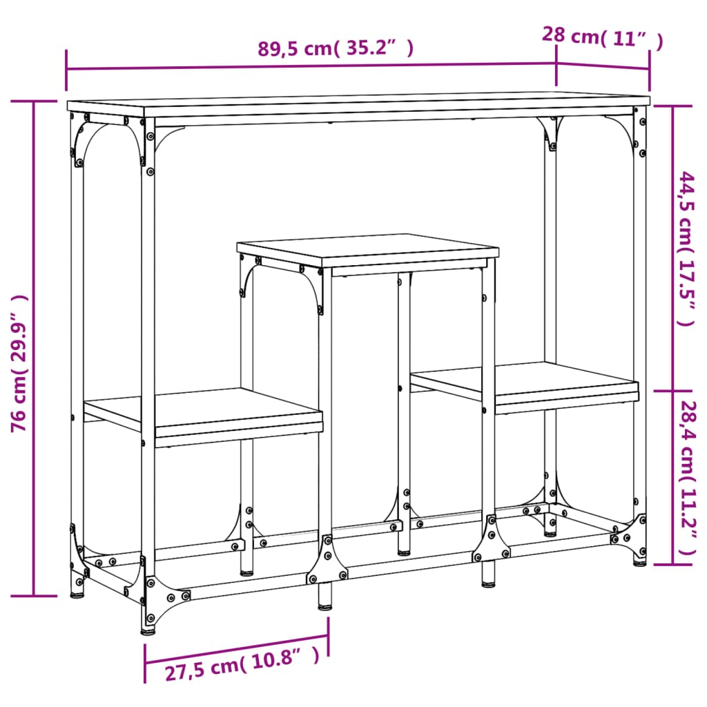 Console Table Brown Oak 89.5X28X76 Cm Engineered Wood