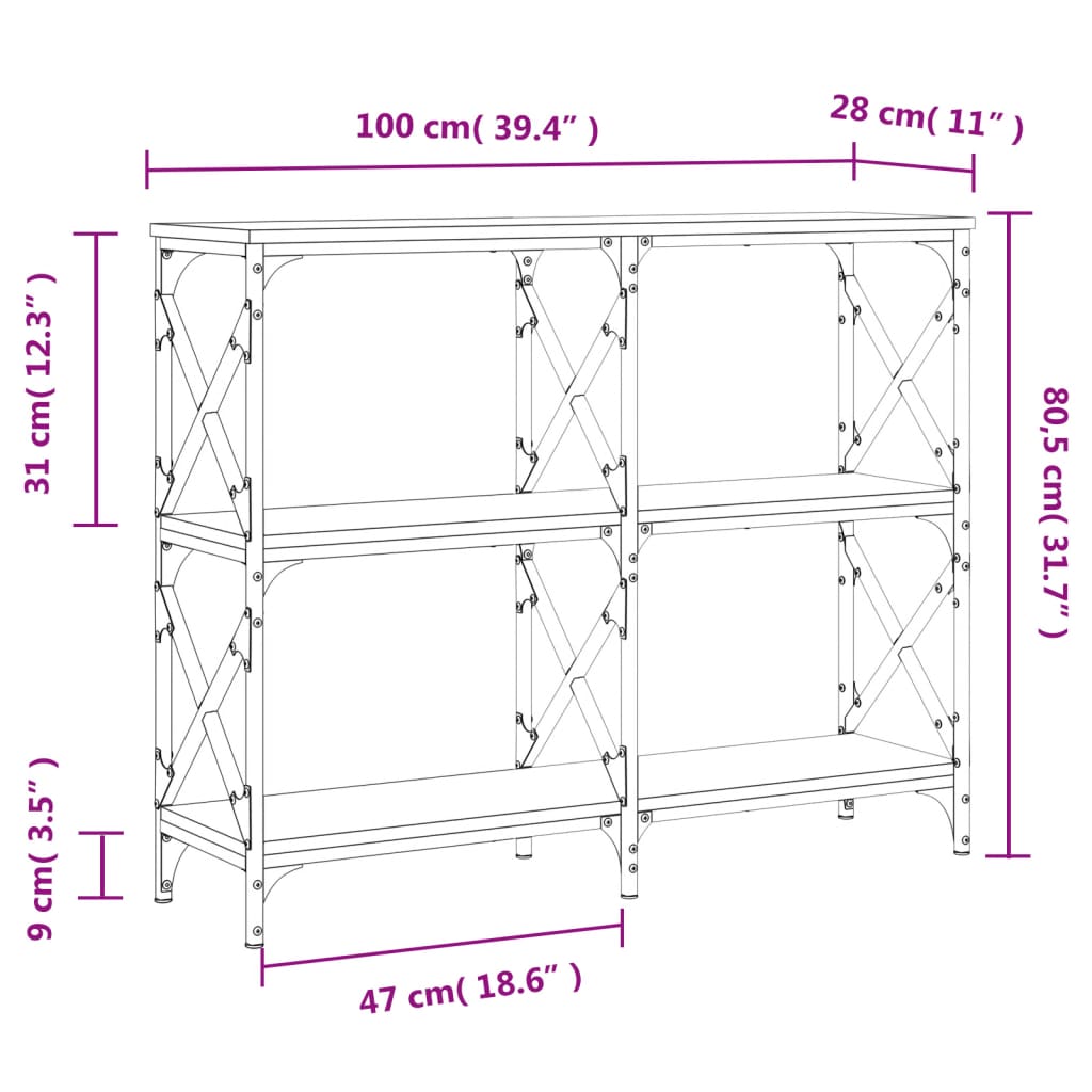 Console Table Brown Oak 100X28X80.5 Cm Engineered Wood