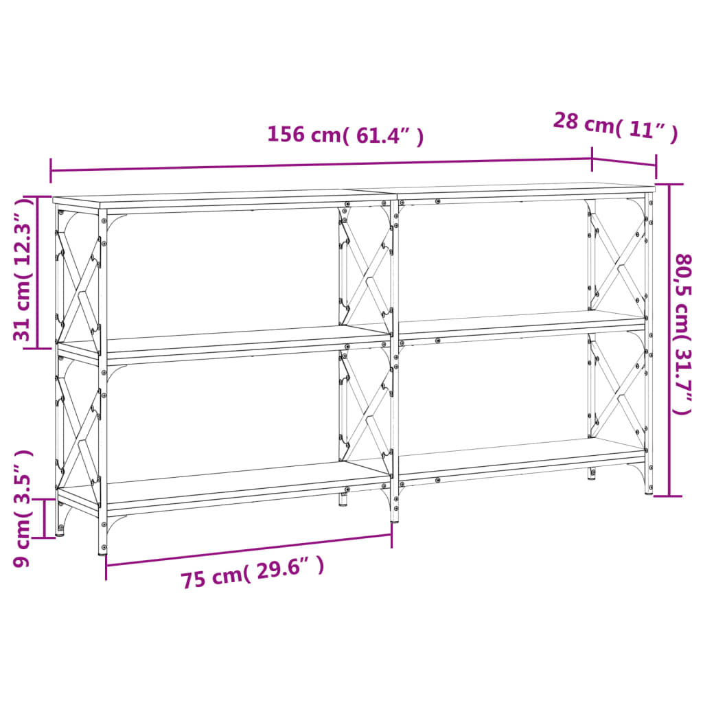 Console Table Black 156X28X80.5 Cm Engineered Wood