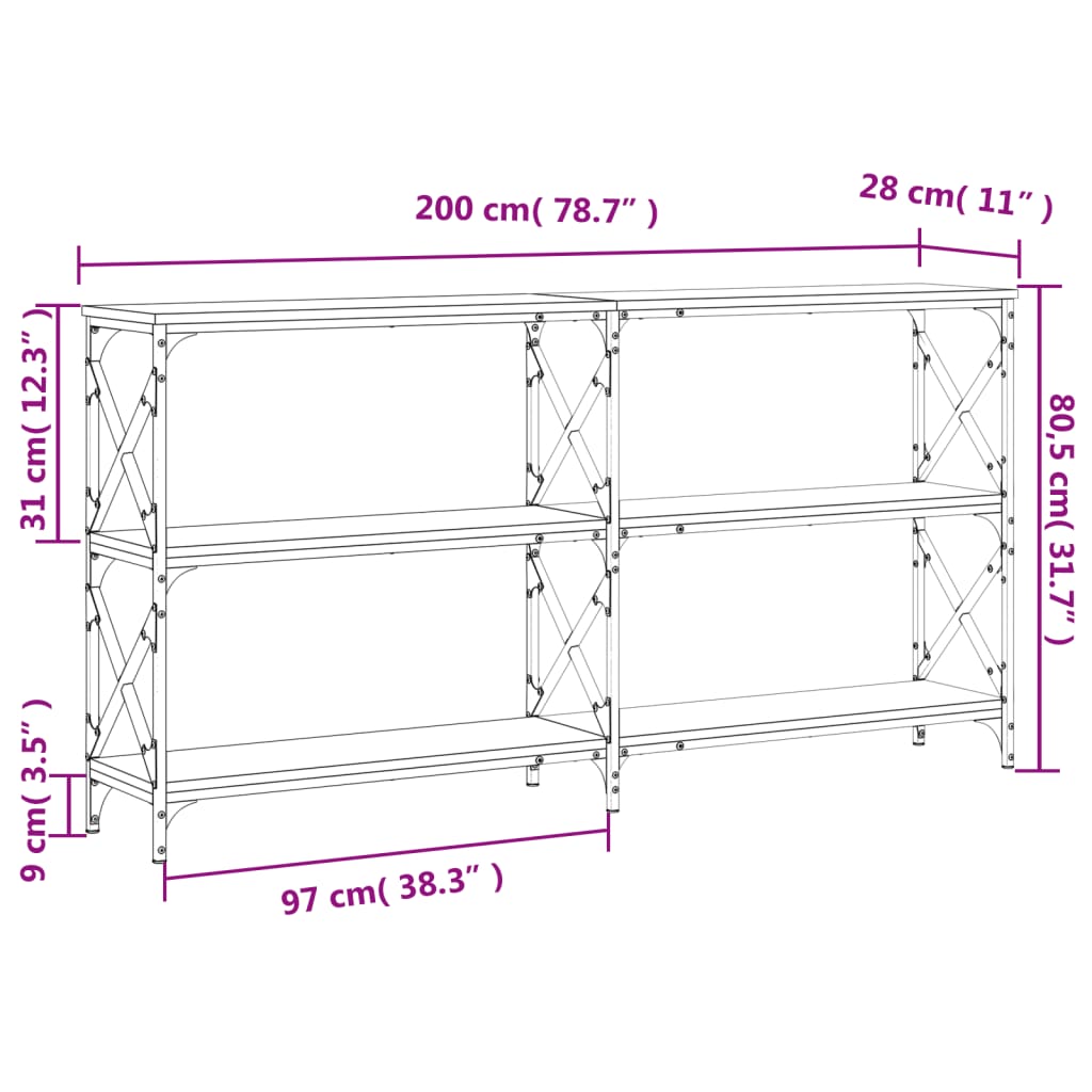 Console Table Black 200X28X80.5 Cm Engineered Wood