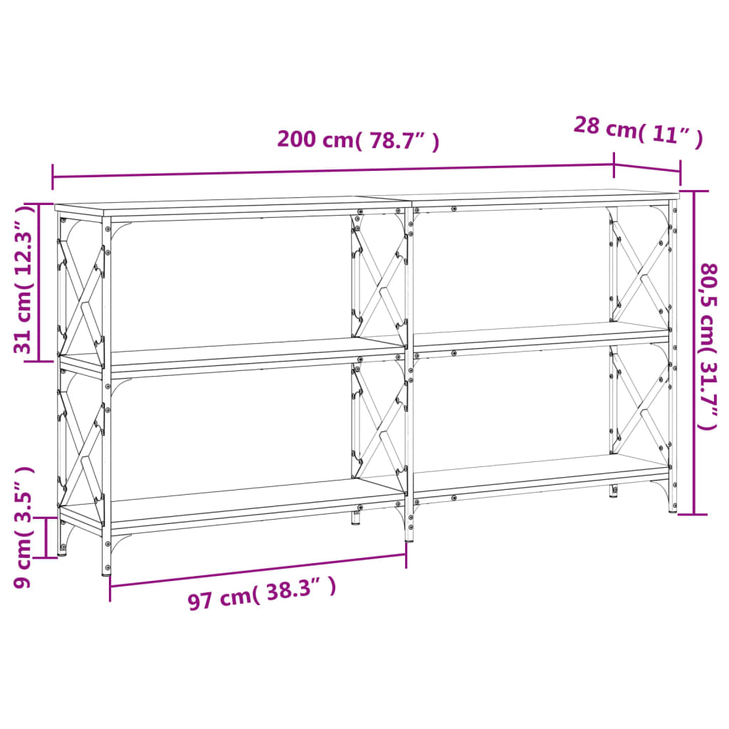 Console Table Grey Sonoma 200X28X80.5 Cm Engineered Wood