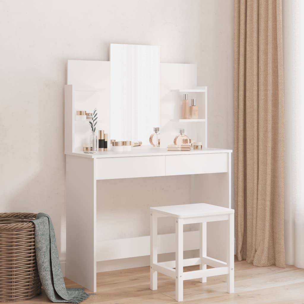 Dressing Table With Mirror White 96X39X142 Cm