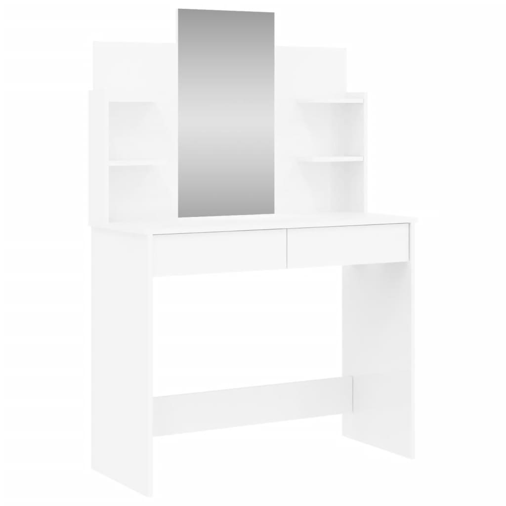 Dressing Table With Mirror High Gloss White 96X39X142 Cm