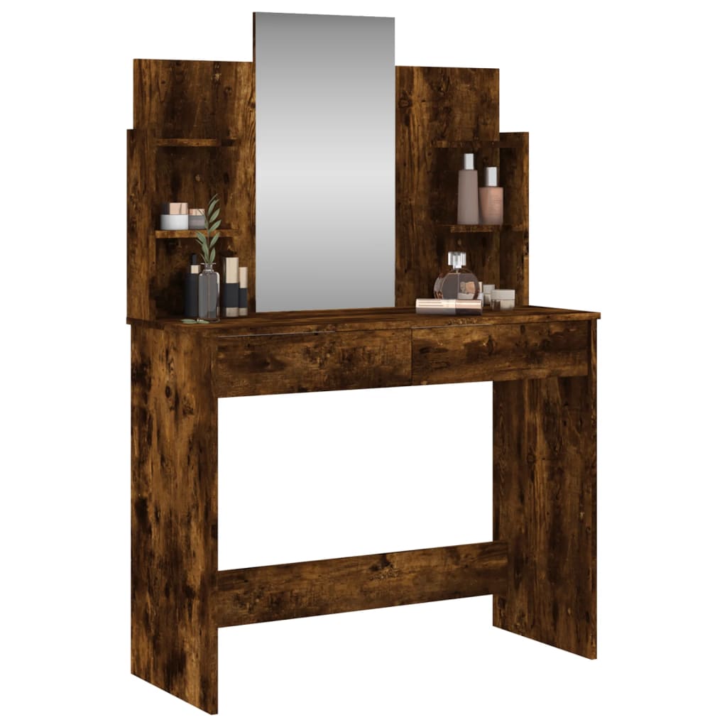 Dressing Table With Mirror Smoked Oak 96X39X142 Cm