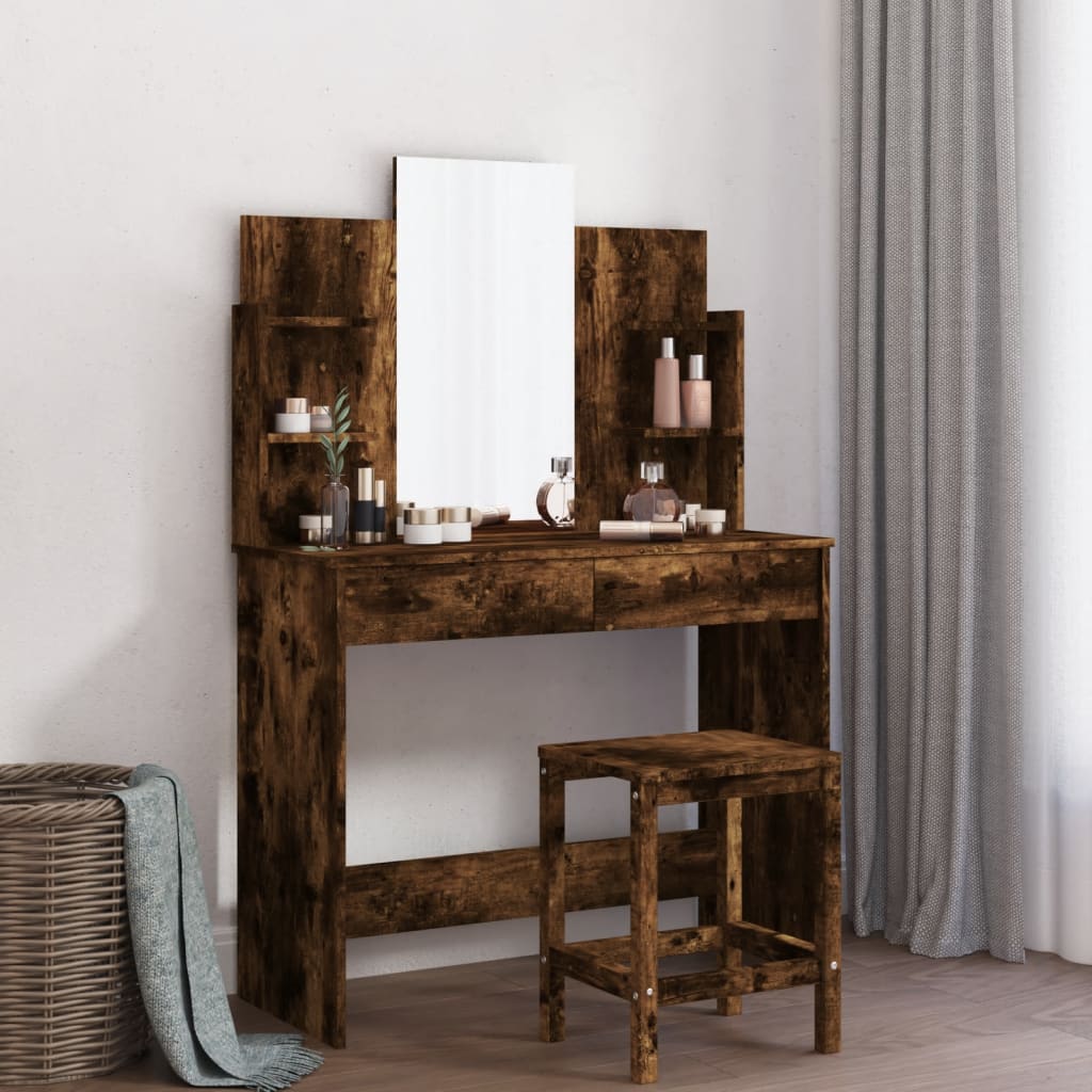 Dressing Table With Mirror Smoked Oak 96X39X142 Cm