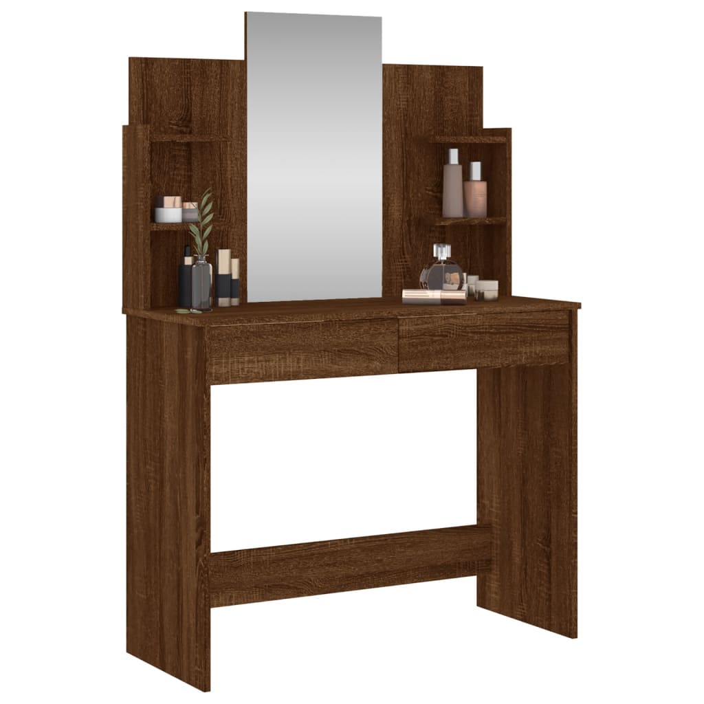 Dressing Table With Mirror Brown Oak 96X39X142 Cm