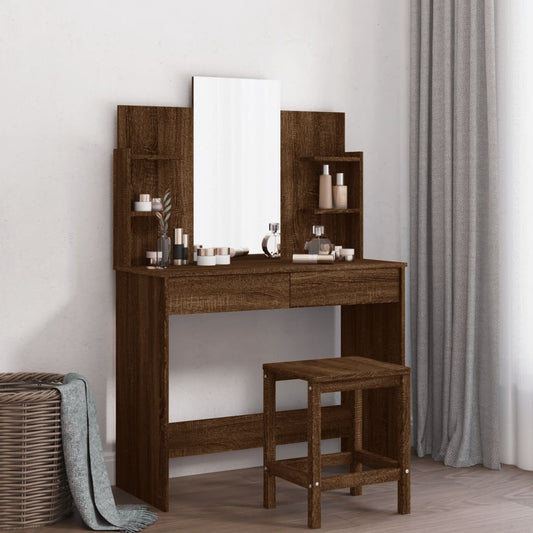 Dressing Table With Mirror Brown Oak 96X39X142 Cm