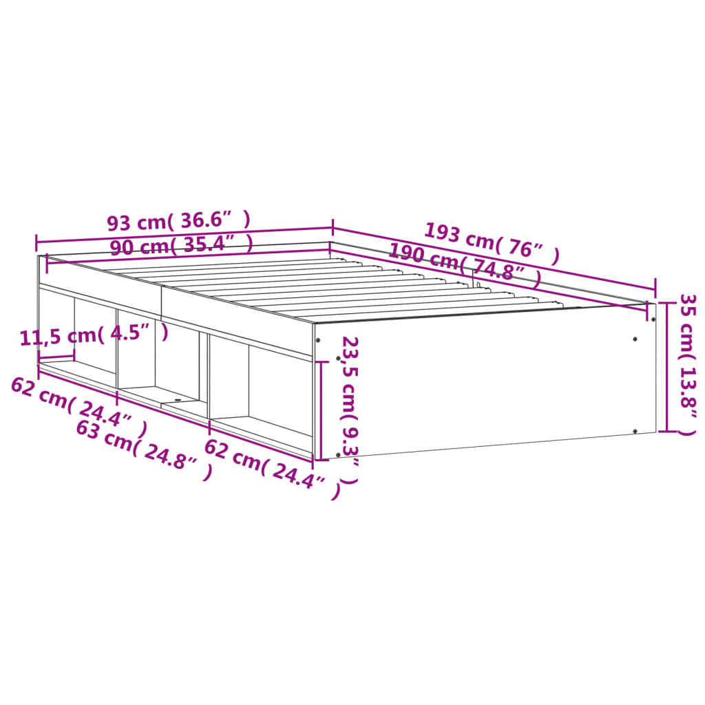 Bed Frame Black 90X190 Cm Single