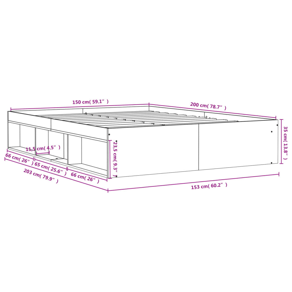 Bed Frame Sonoma Oak 150X200 Cm King Size