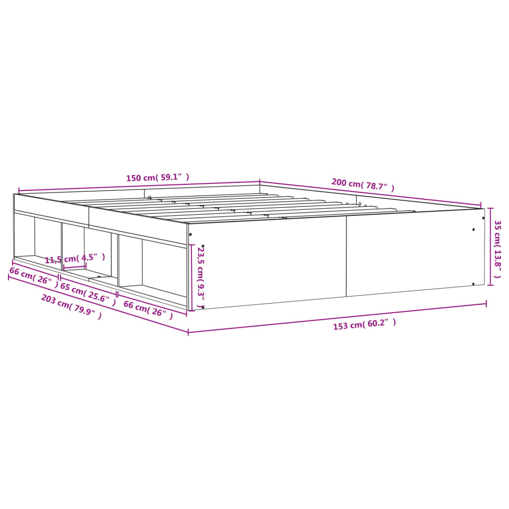 Bed Frame Concrete Grey 150X200 Cm King Size