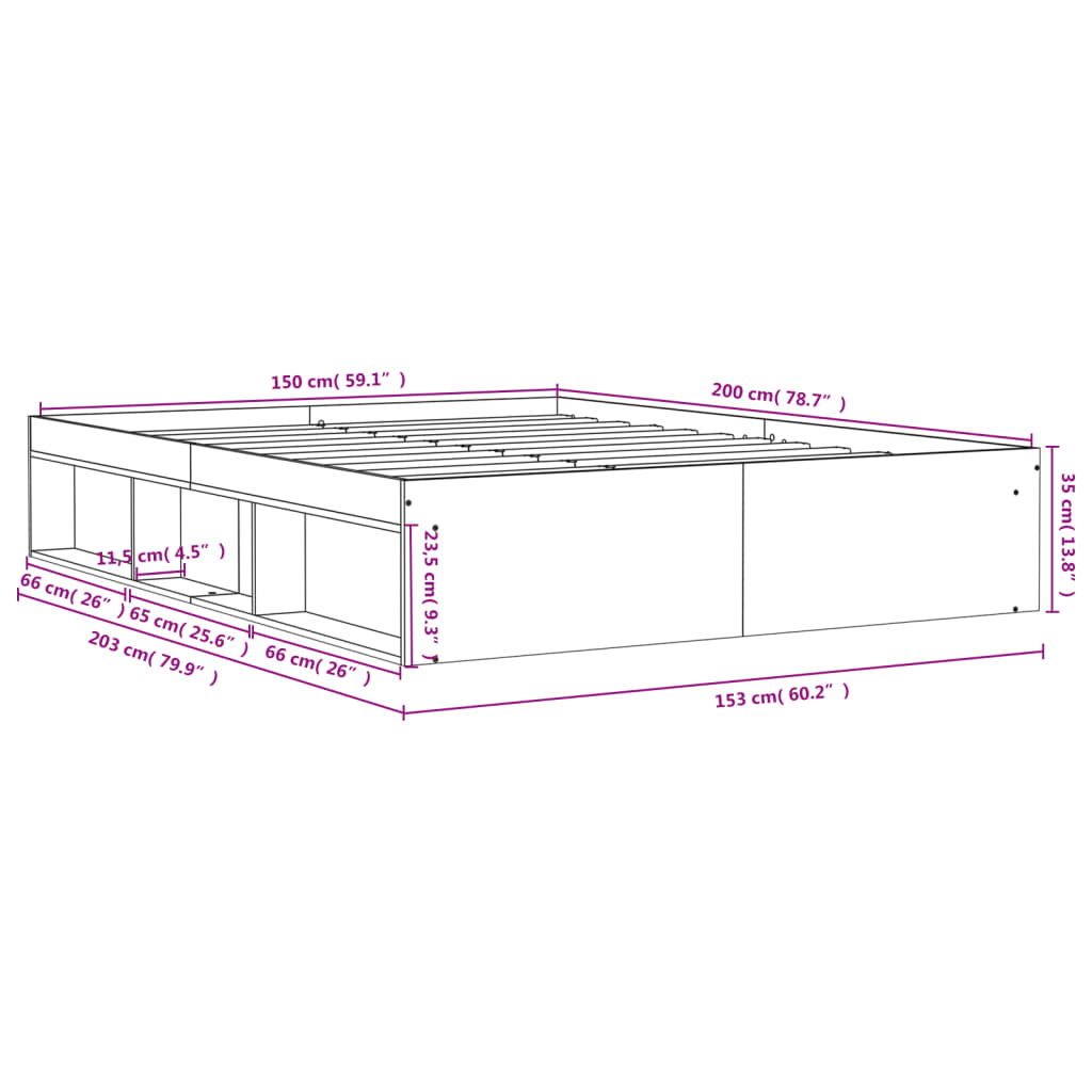 Bed Frame Grey Sonoma 150X200 Cm King Size