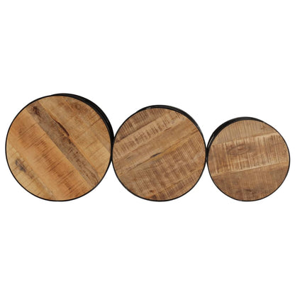 Bar Tables Drum Shape 3 Pcs Solid Rough Wood Mango