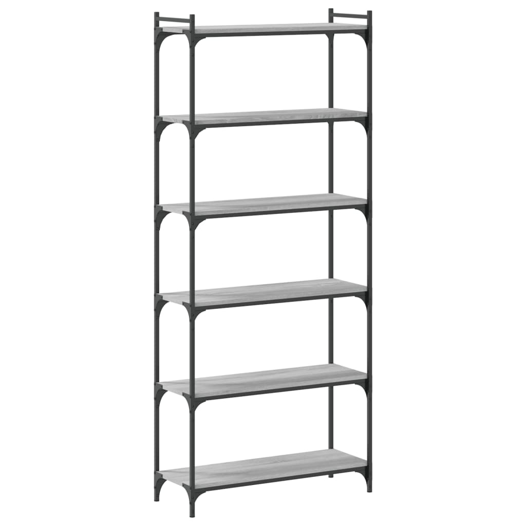 Bookcase 6-Tier Grey Sonoma 80X30X188 Cm Engineered Wood