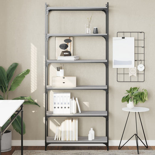 Bookcase 6-Tier Grey Sonoma 80X30X188 Cm Engineered Wood