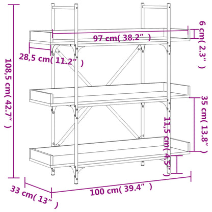 Bookcase 3-Tier Smoked Oak 100X33X108.5 Cm Engineered Wood