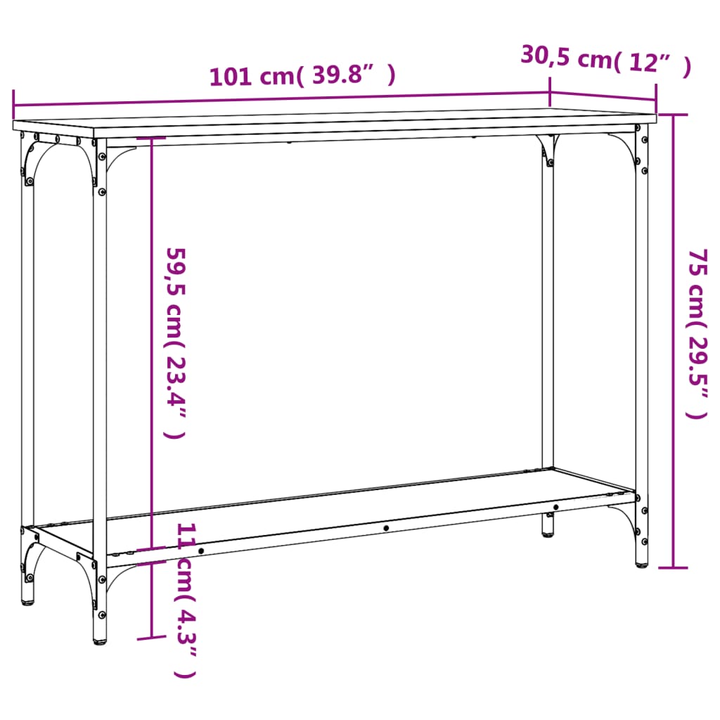 Console Table Black 101X30.5X75 Cm Engineered Wood