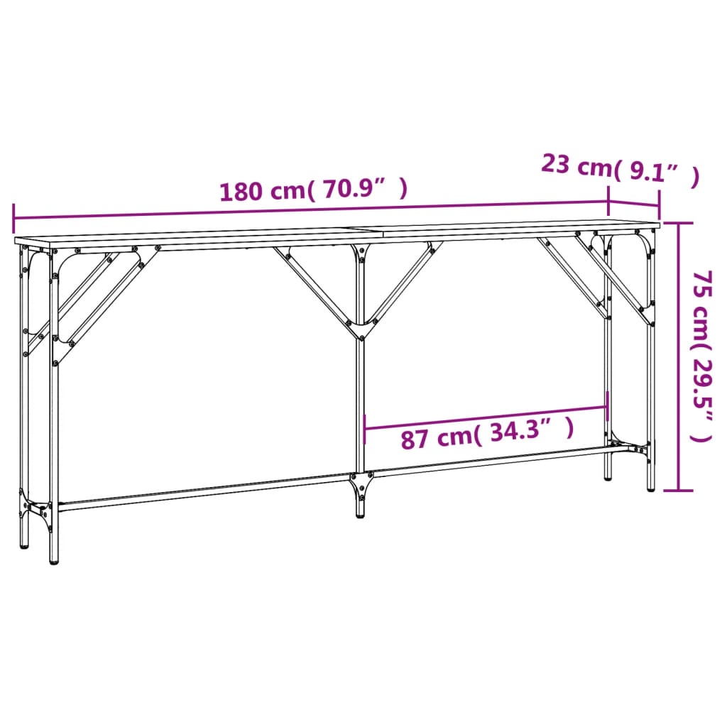 Console Table Grey Sonoma 180X23X75 Cm Engineered Wood