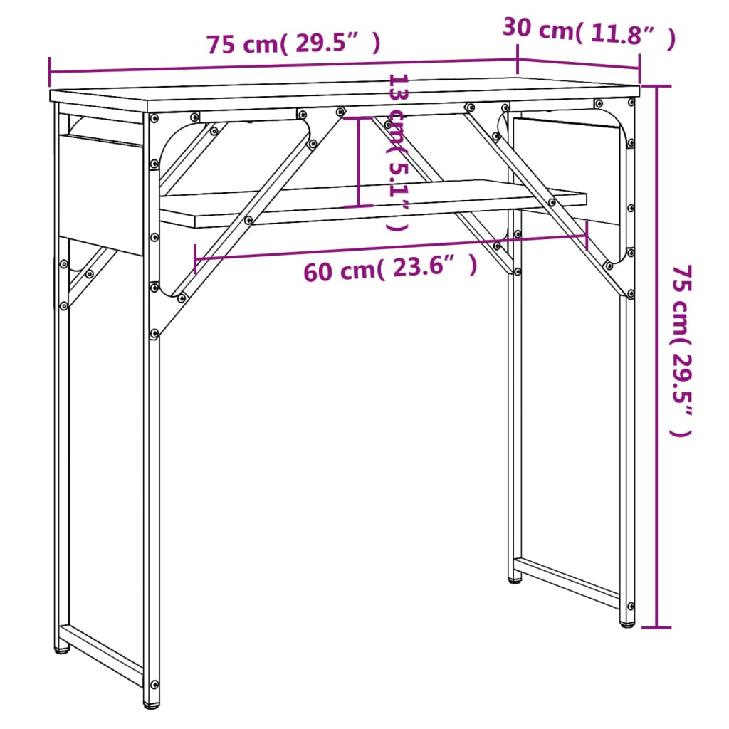 Console Table With Shelf Grey Sonoma 75X30X75Cm Engineered Wood