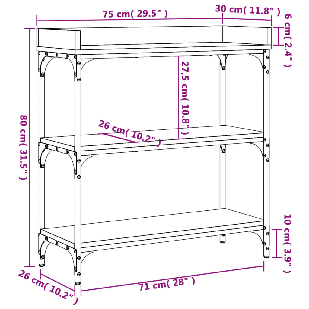 Console Table With Shelves Brown Oak 75X30X80 Cm