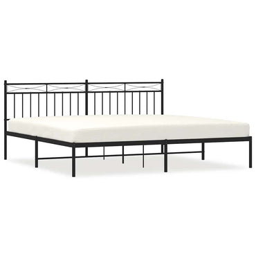 Metal Bed Frame With Headboard Black 193X203 Cm