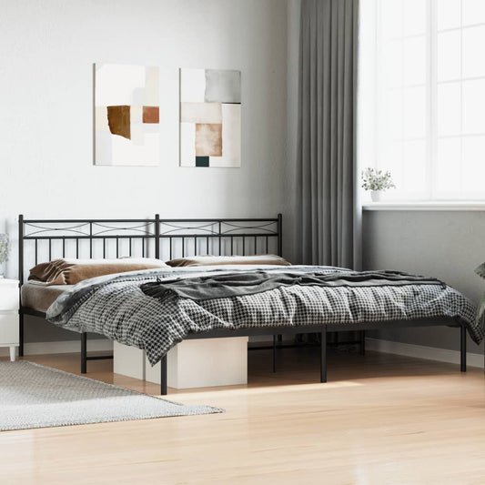 Metal Bed Frame With Headboard Black 193X203 Cm