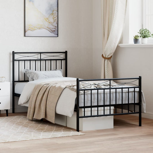 Metal Bed Frame With Headboard And Footboardâ Black 90X200 Cm