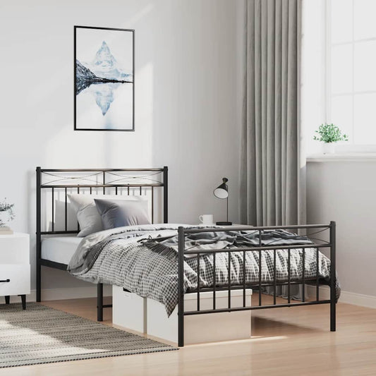 Metal Bed Frame With Headboard And Footboardâ Black 100X190 Cm