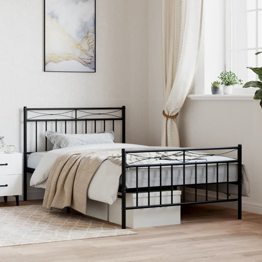 Metal Bed Frame Without Mattress With Footboard Black 107X203Cm