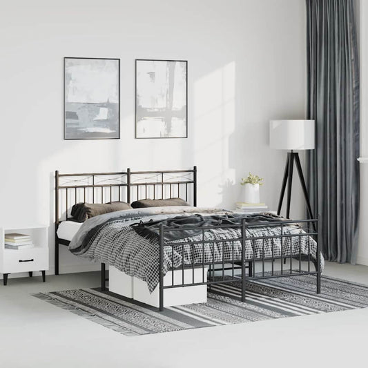 Metal Bed Frame Without Mattress With Footboard Black 135X190Cm