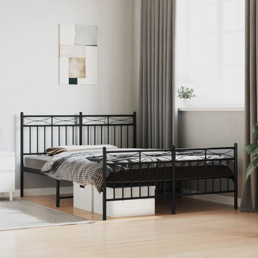 Metal Bed Frame Without Mattress With Footboard Black 140X190Cm