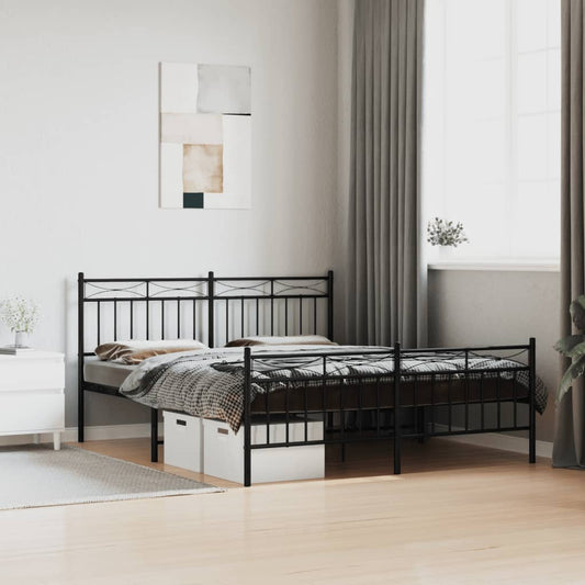 Metal Bed Frame With Headboard And Footboardâ Black 160X200 Cm