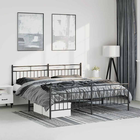 Metal Bed Frame With Headboard And Footboardâ Black 183X213 Cm