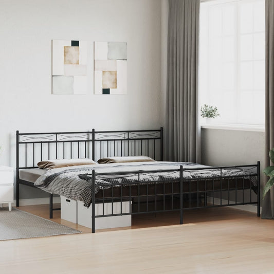 Metal Bed Frame Without Mattress With Footboard Black 200X200Cm