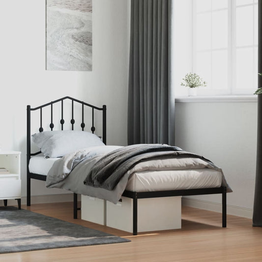 Metal Bed Frame Without Mattress With Headboard Black 75X190Cm