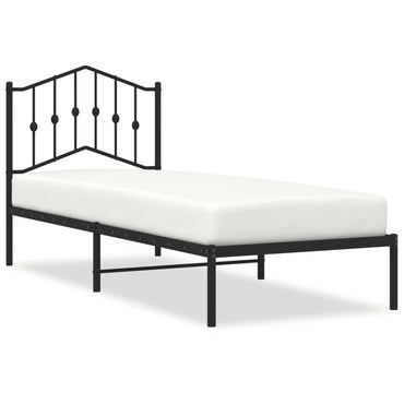 Metal Bed Frame With Headboard Black 90X190 Cm Single