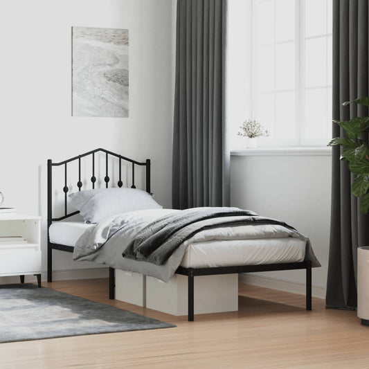 Metal Bed Frame With Headboard Black 90X190 Cm Single