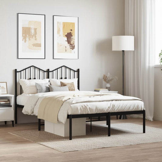 Metal Bed Frame With Headboard Black 120X190 Cm Small Double