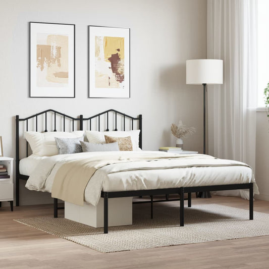 Metal Bed Frame With Headboard Black 140X190 Cm