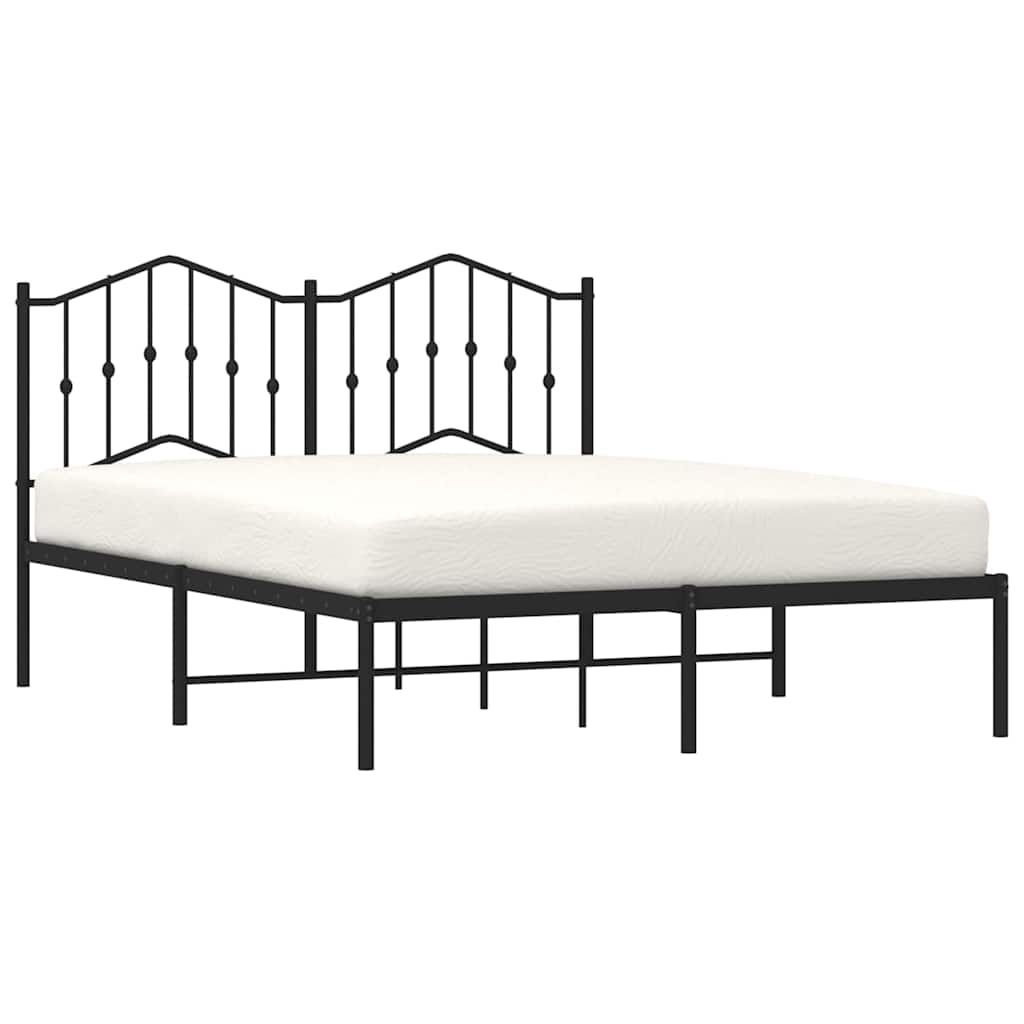 Metal Bed Frame With Headboard Black 150X200 Cm King Size