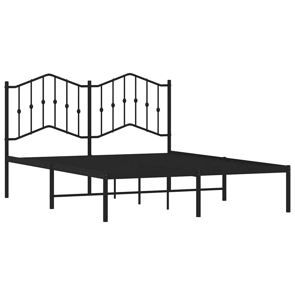 Metal Bed Frame With Headboard Black 150X200 Cm King Size