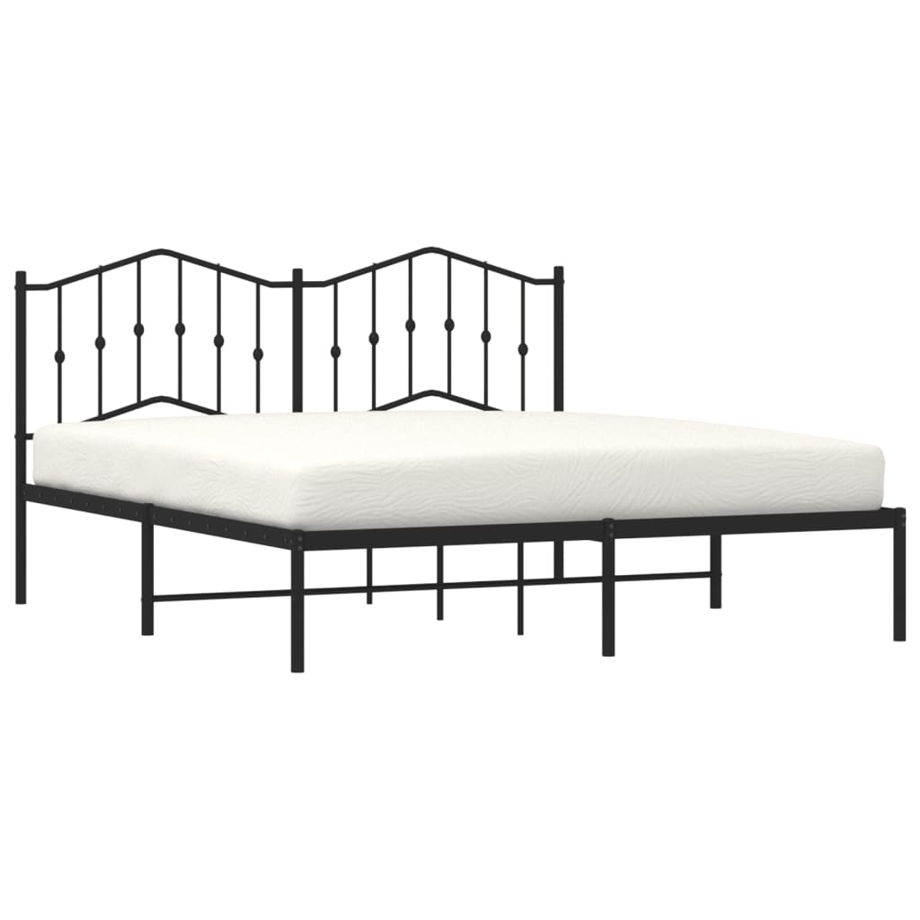 Metal Bed Frame Without Mattress With Headboard Black 160X200Cm