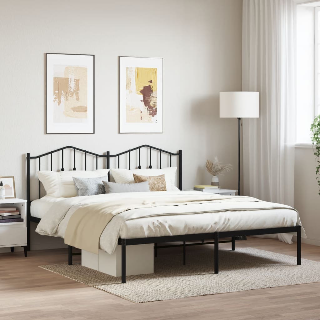 Metal Bed Frame Without Mattress With Headboard Black 160X200Cm