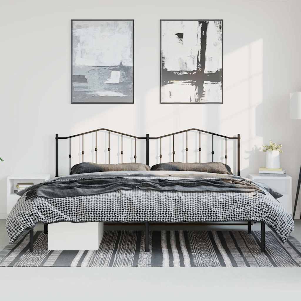 Metal Bed Frame With Headboard Black 193X203 Cm