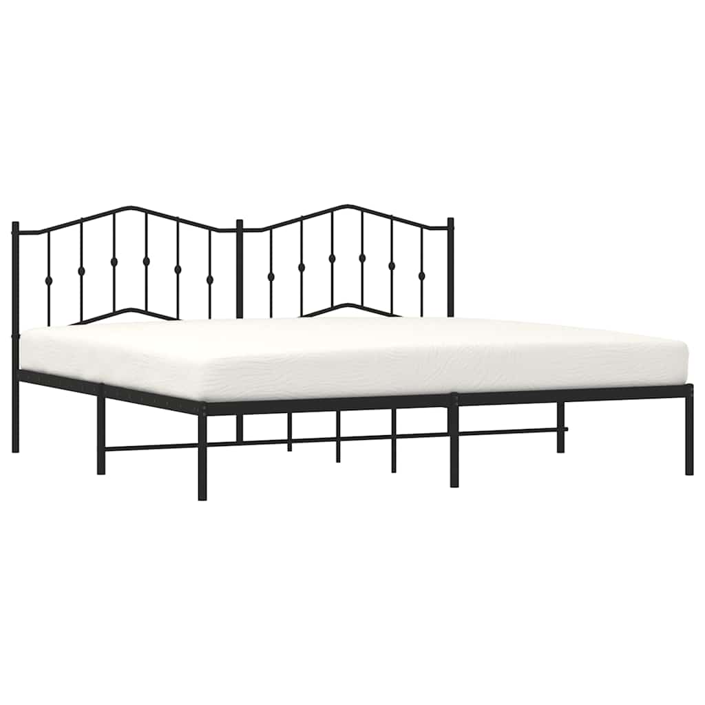 Metal Bed Frame With Headboard Black 193X203 Cm