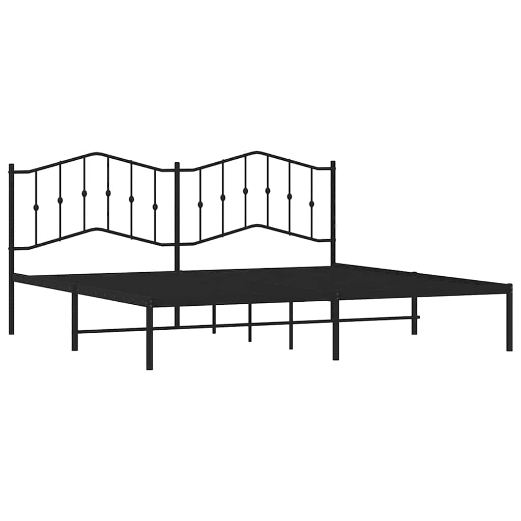 Metal Bed Frame With Headboard Black 193X203 Cm