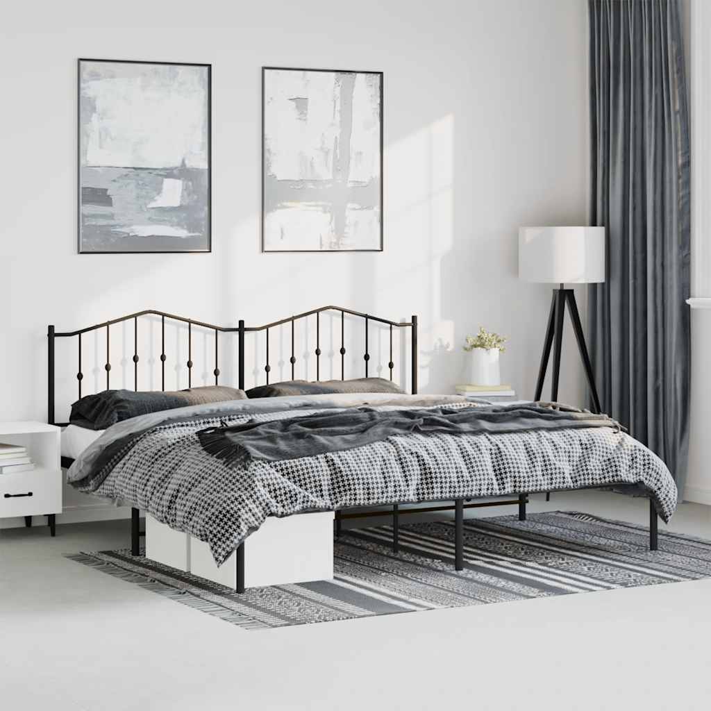 Metal Bed Frame With Headboard Black 193X203 Cm