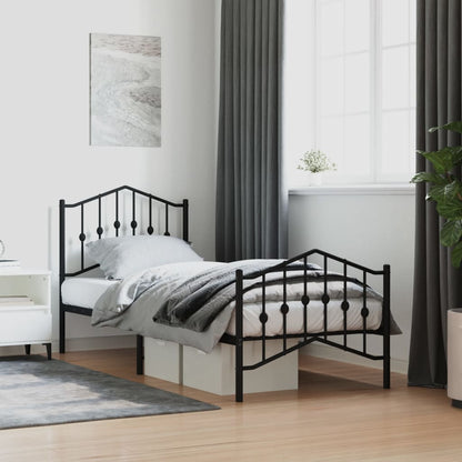 Metal Bed Frame Without Mattress With Footboardâ Black 80X200Cm