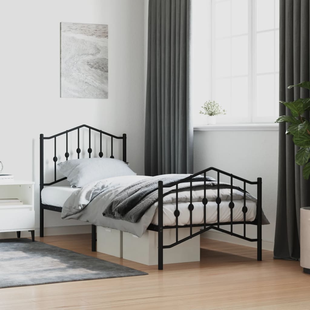 Metal Bed Frame Without Mattress With Footboardâ Black 90X190Cm