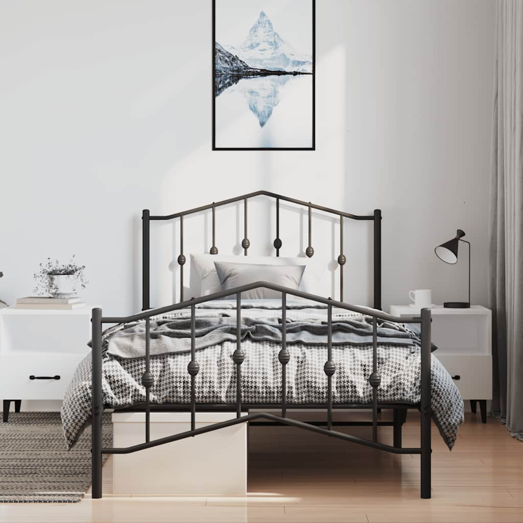 Metal Bed Frame Without Mattress With Footboardâ Black 100X190Cm